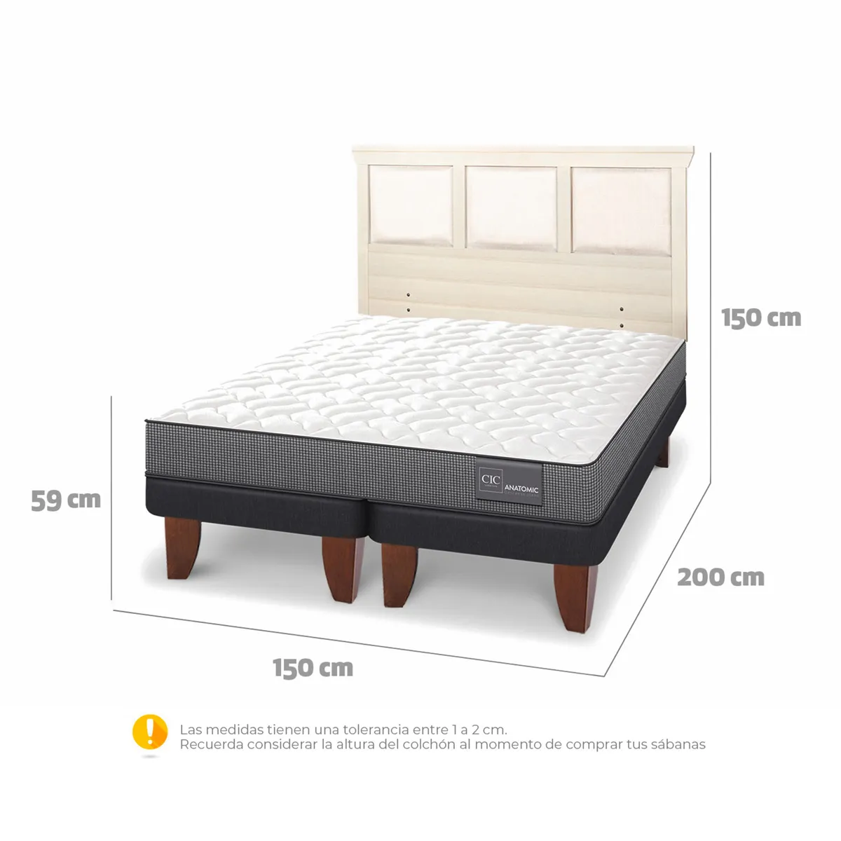 JUEGO DE DORMITORIO CIC CAMA EUROPEA ANATOMIC BD 2 PLAZAS + RESPALDO TORINO ALPINO - 3