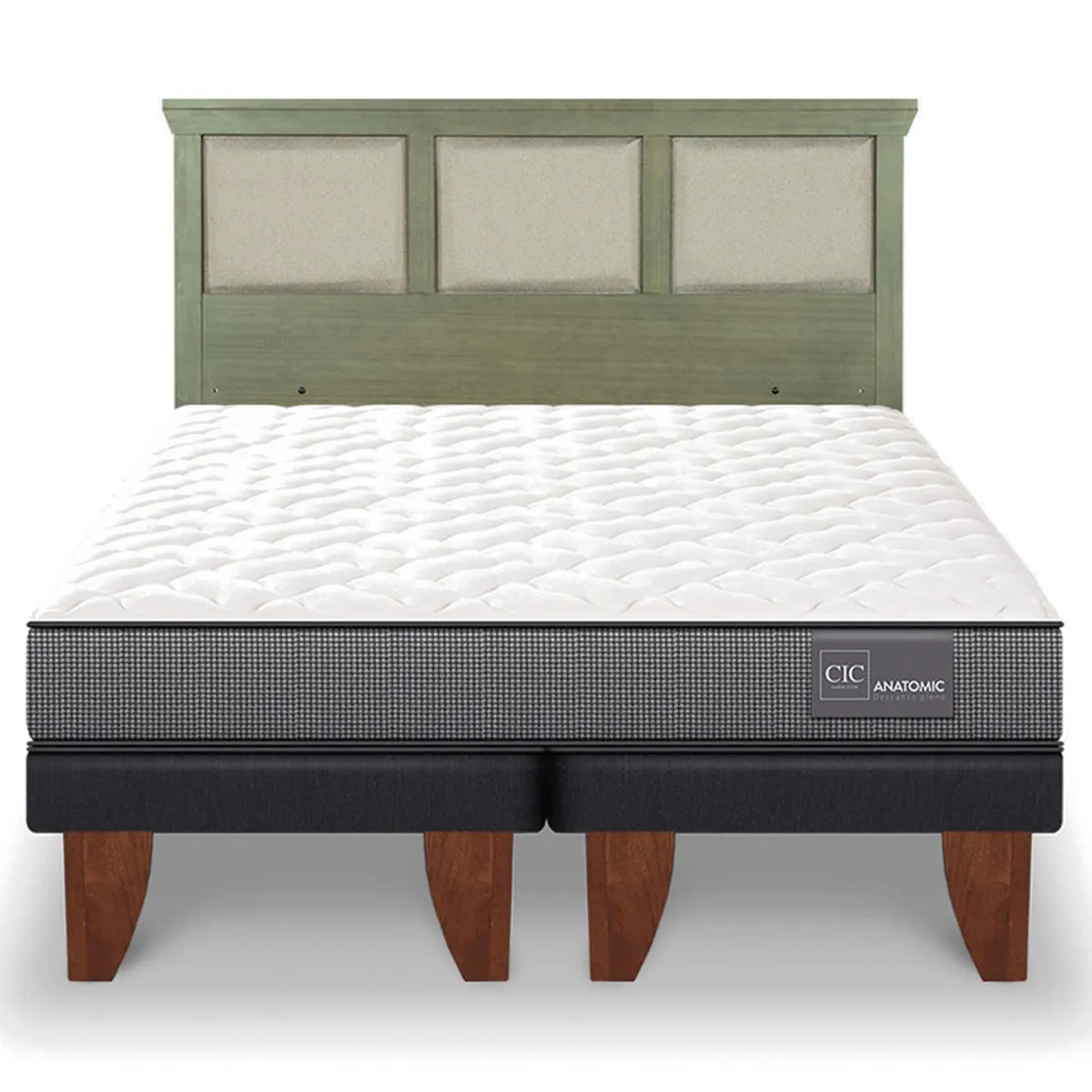 JUEGO DE DORMITORIO CIC CAMA EUROPEA ANATOMIC BD 2 PLAZAS + RESPALDO TORINO OLIVO - 1