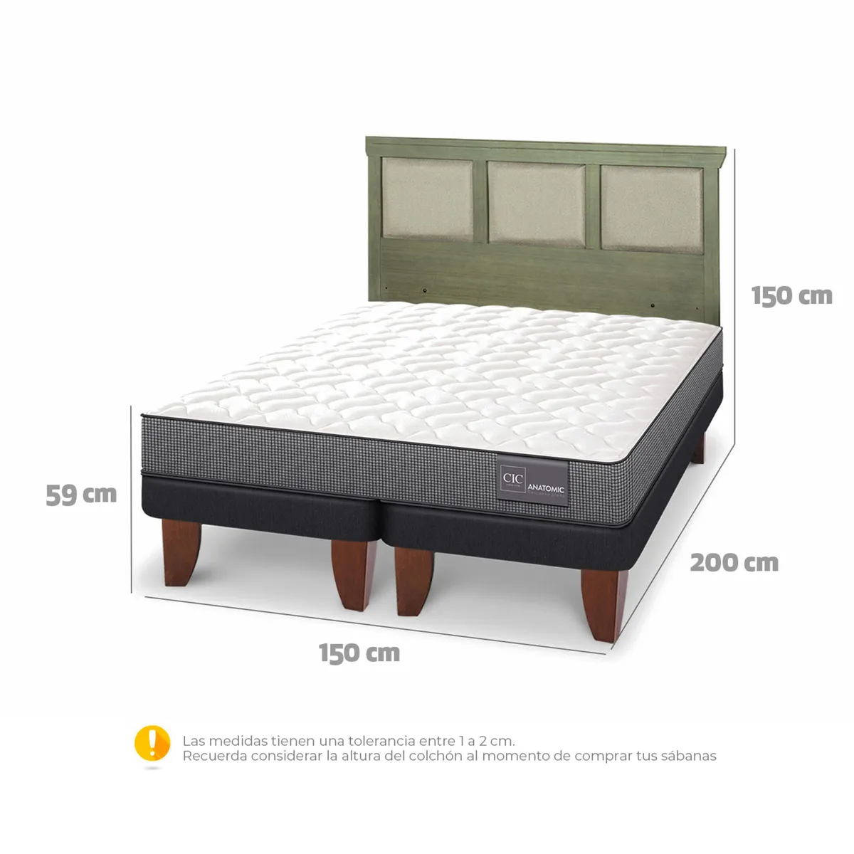 JUEGO DE DORMITORIO CIC CAMA EUROPEA ANATOMIC BD 2 PLAZAS + RESPALDO TORINO OLIVO - 3