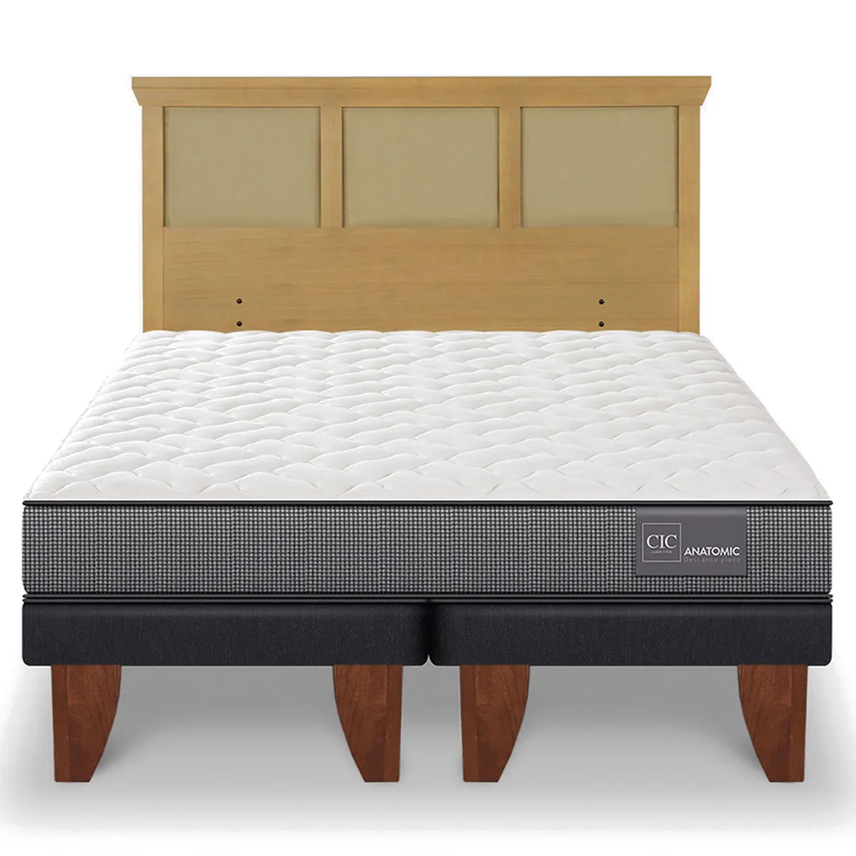 JUEGO DE DORMITORIO CIC CAMA EUROPEA ANATOMIC KING + RESPALDO TORINO MOSTAZA - 1