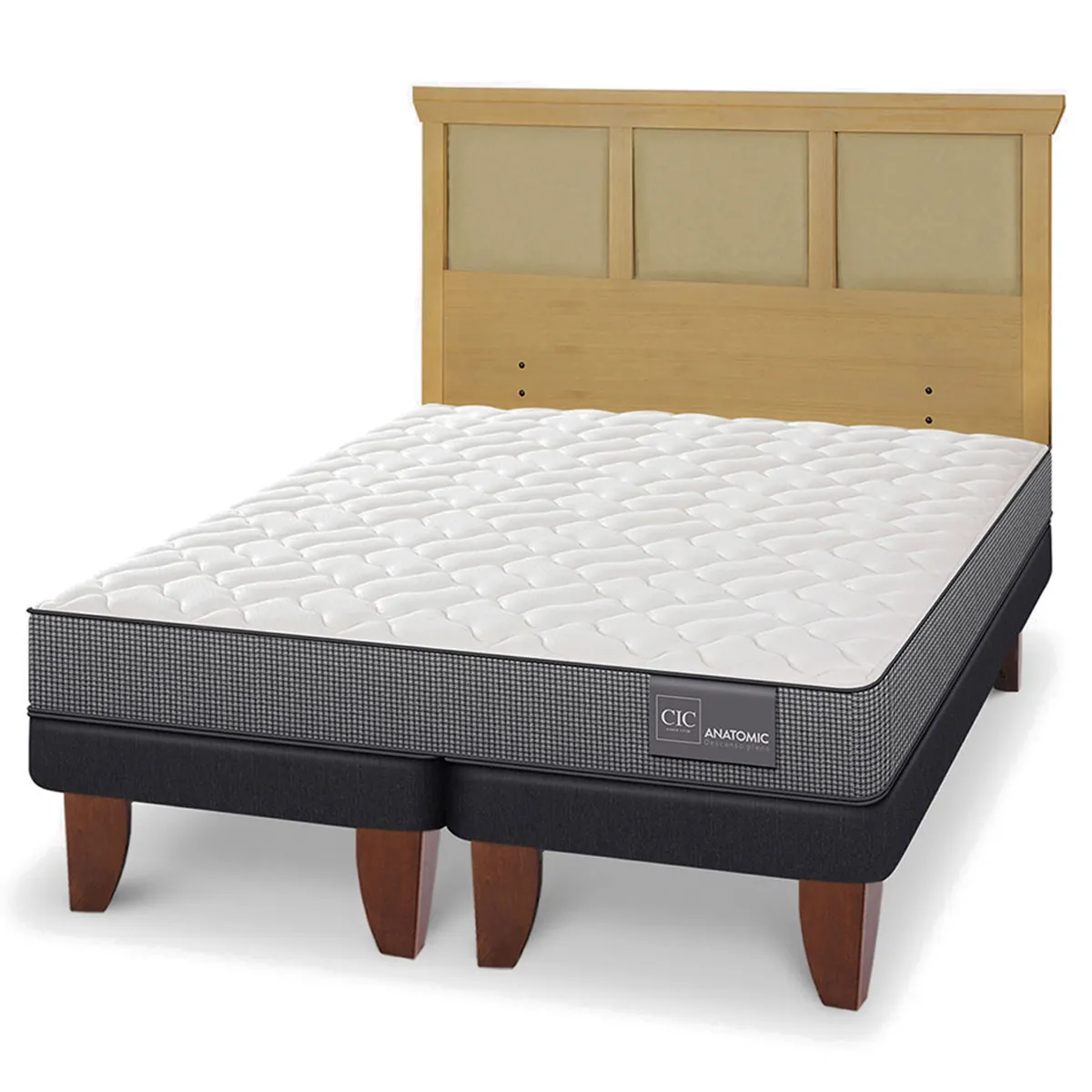 JUEGO DE DORMITORIO CIC CAMA EUROPEA ANATOMIC KING + RESPALDO TORINO MOSTAZA - 2
