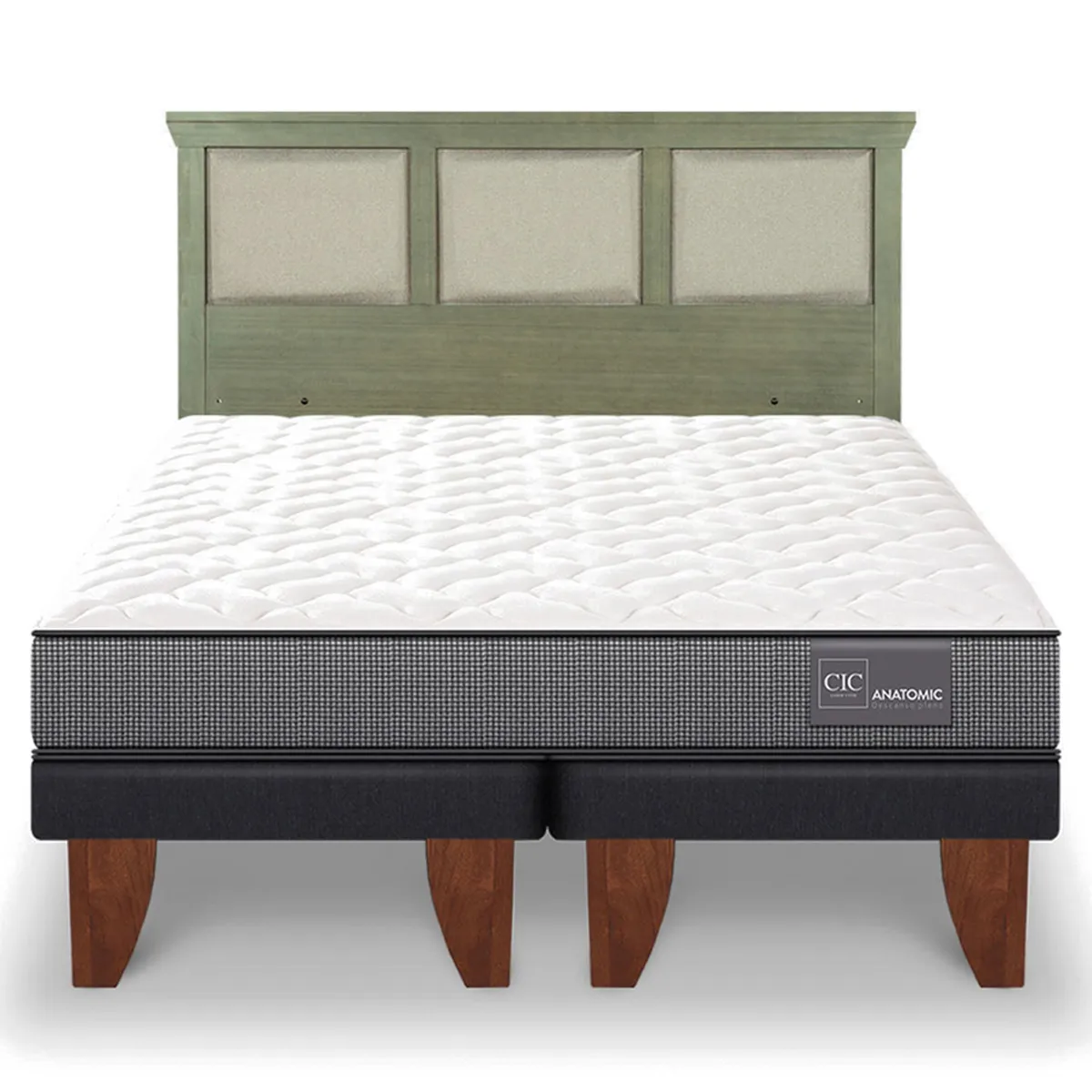 JUEGO DE DORMITORIO CIC CAMA EUROPEA ANATOMIC KING + RESPALDO TORINO OLIVO - 1