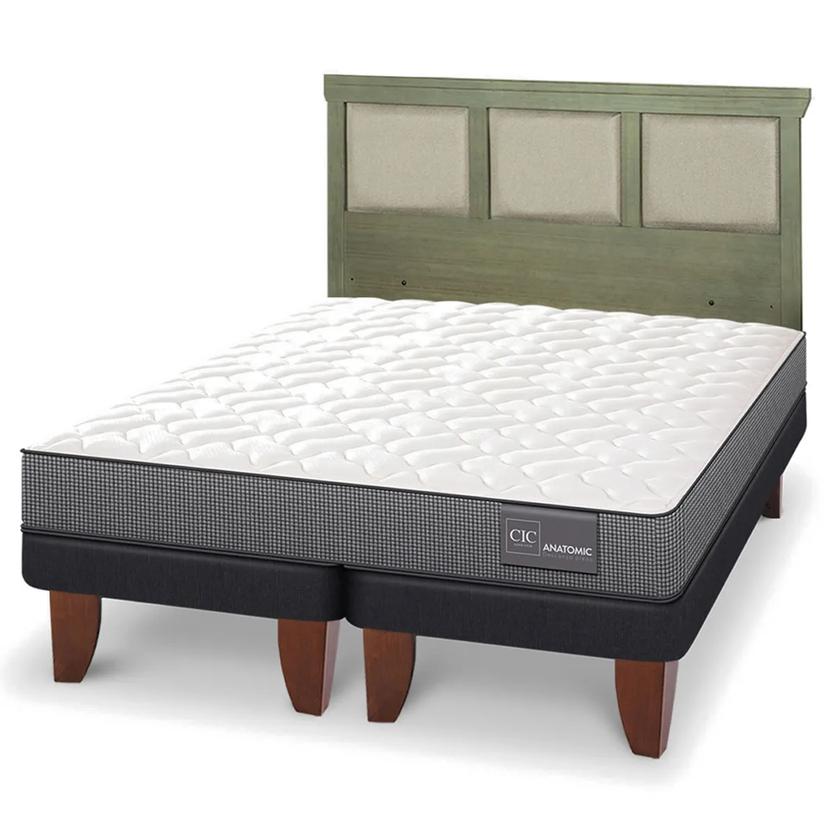 JUEGO DE DORMITORIO CIC CAMA EUROPEA ANATOMIC KING + RESPALDO TORINO OLIVO - 2