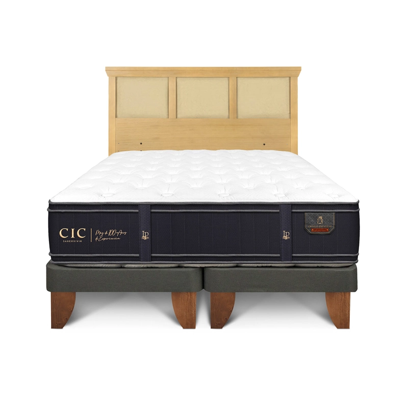 JUEGO DE DORMITORIO CIC CAMA EUROPEA GRAND PREMIUM KING + RESPALDO TORINO MOSTAZA