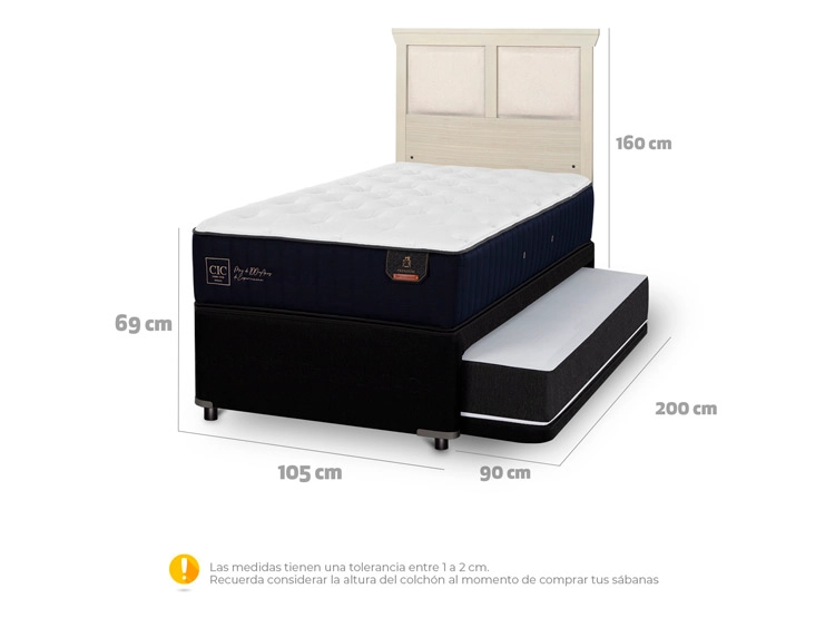 JUEGO DE DORMITORIO CIC CAMA DIVAN PREMIUM 1.5 PLAZAS NEGRO + RESPALDO TORINO ALPINO - 3