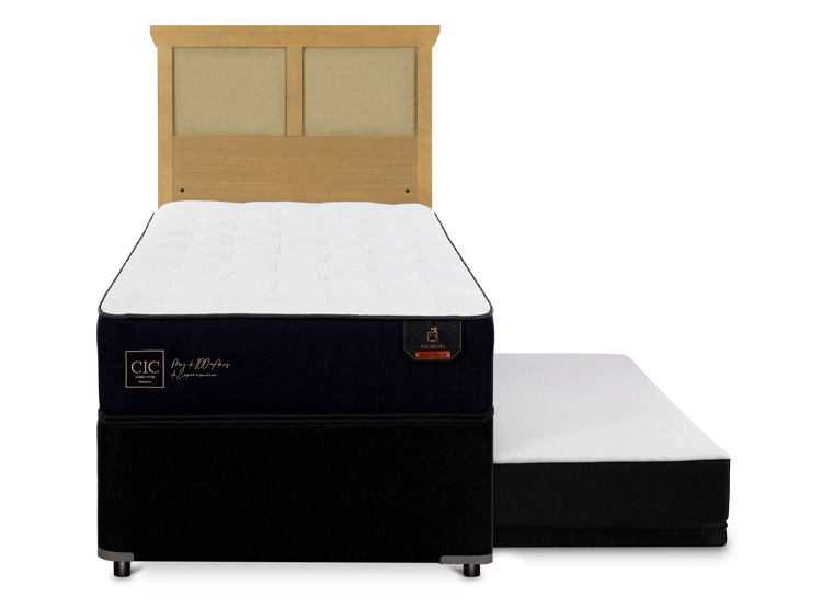 JUEGO DE DORMITORIO CIC CAMA DIVAN PREMIUM 1.5 PLAZAS NEGRO + RESPALDO TORINO MOSTAZA - 1
