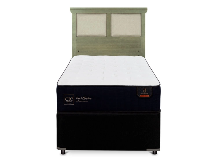 JUEGO DE DORMITORIO CIC CAMA DIVAN PREMIUM 1.5 PLAZAS NEGRO + RESPALDO TORINO OLIVO - 1