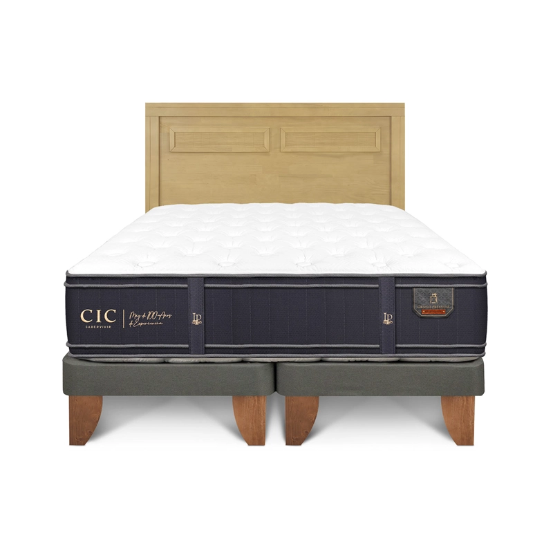JUEGO DE DORMITORIO CIC CAMA EUROPEA GRAND PREMIUM BD 2 PLAZAS + RESPALDO MILAN MOSTAZA