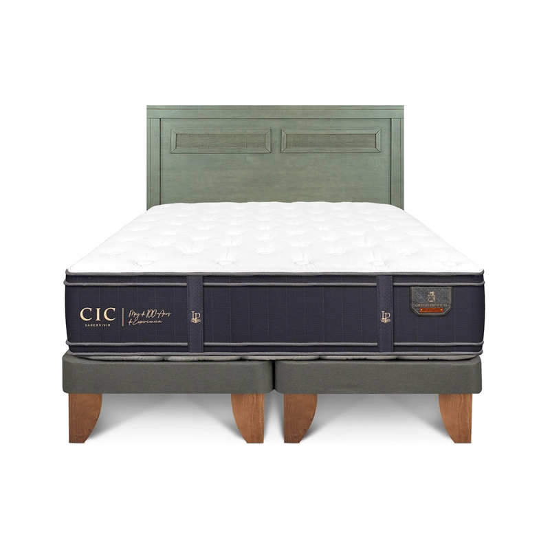 JUEGO DE DORMITORIO CIC CAMA EUROPEA GRAND PREMIUM BD 2 PLAZAS + RESPALDO MILAN OLIVO