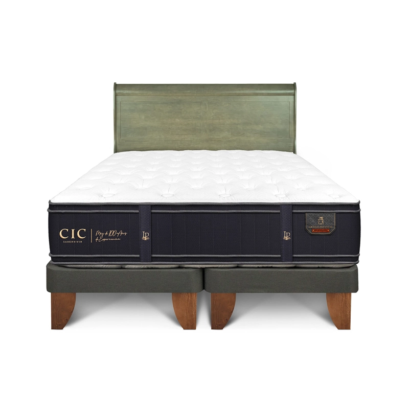 JUEGO DE DORMITORIO CIC CAMA EUROPEA GRAND PREMIUM BD 2 PLAZAS + RESPALDO MIRO OLIVO