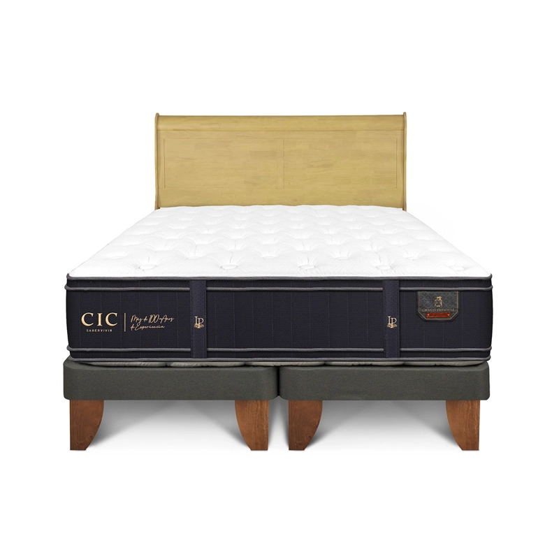 JUEGO DE DORMITORIO CIC CAMA EUROPEA GRAND PREMIUM KING + RESPALDO MIRO MOSTAZA
