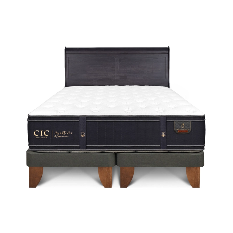 JUEGO DE DORMITORIO CIC CAMA EUROPEA GRAND PREMIUM KING + RESPALDO MIRO NEGRO