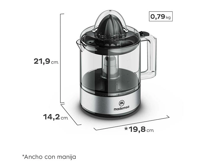 EXTRACTOR DE JUGO MADEMSA MJP10 40 W EXPRIMIDOR CÍTRICOS 0.8 L - 2