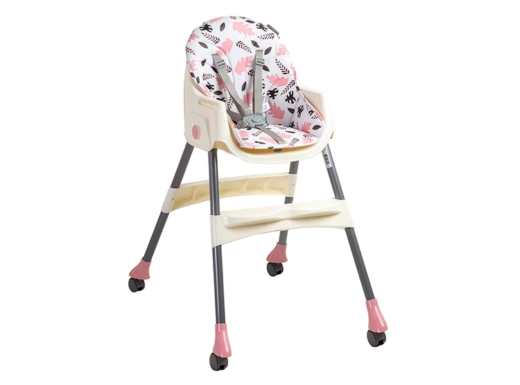SILLA DE COMER BEBE STEPS PLEGABLE CON RUEDAS ROSADA - 3