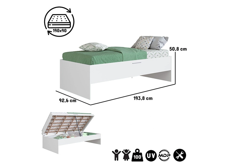 CAMA KIDSCOOL ISRAEL BAÚL BLANCA 1 PLAZA BLANCO - 2