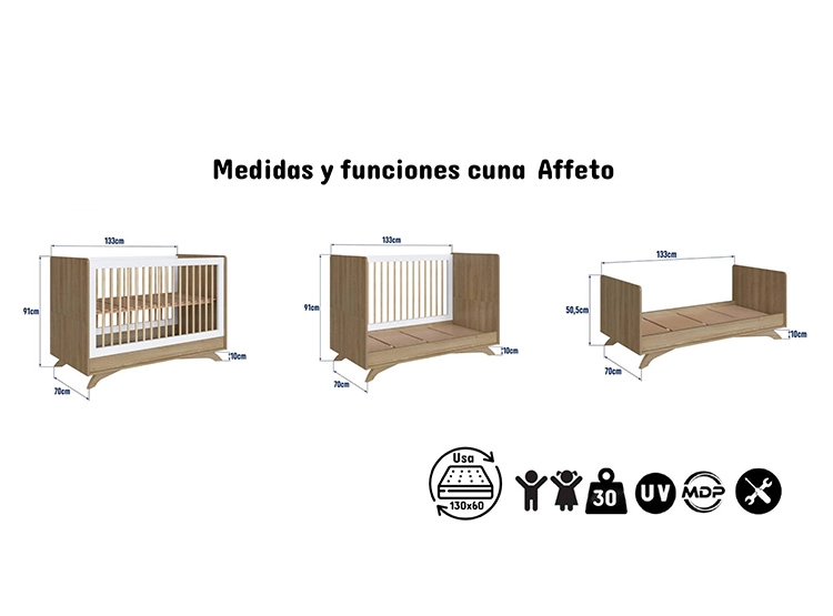 CUNA KIDSCOOL BLANCA MIEL 3 FUNCIONES AFFETO - 9