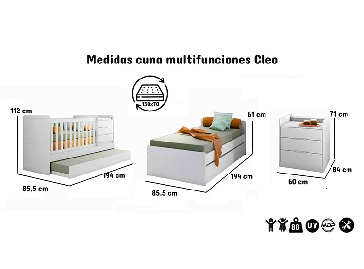 CUNA KIDSCOOL CLEO MULTIFUNCIONAL BLANCO - 4