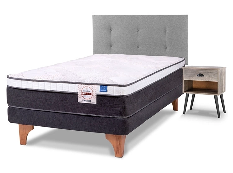 JUEGO DE DORMITORIO FLEX CAMA EUROPEA NÓRDICA COBRE 1.5 PLAZAS GRIS + RESPALDO ROYAL + VELADOR ROCK - 2