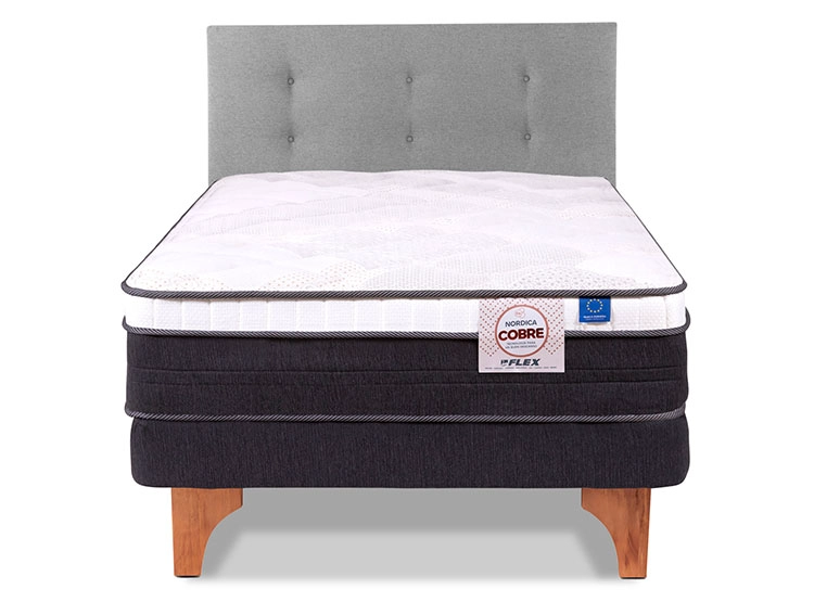 JUEGO DE DORMITORIO FLEX CAMA EUROPEA NÓRDICA COBRE 1.5 PLAZAS GRIS + RESPALDO ROYAL - 1
