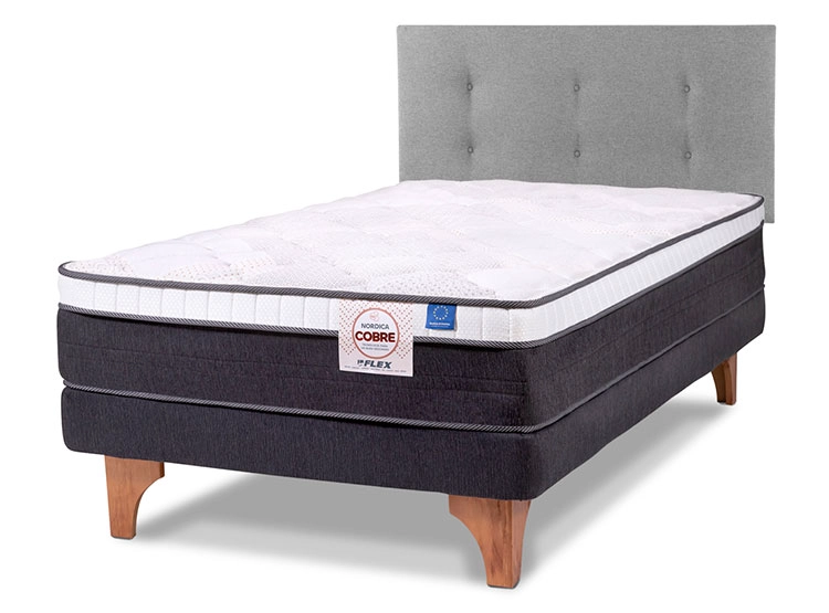 JUEGO DE DORMITORIO FLEX CAMA EUROPEA NÓRDICA COBRE 1.5 PLAZAS GRIS + RESPALDO ROYAL - 2