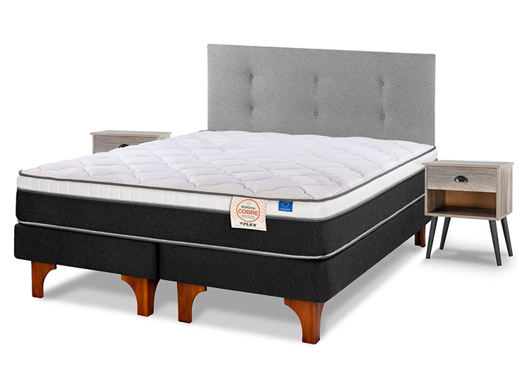 JUEGO DE DORMITORIO FLEX CAMA EUROPEA NÓRDICA COBRE 2 PLAZAS GRIS + RESPALDO ROYAL + VELADORES ROCK - 2