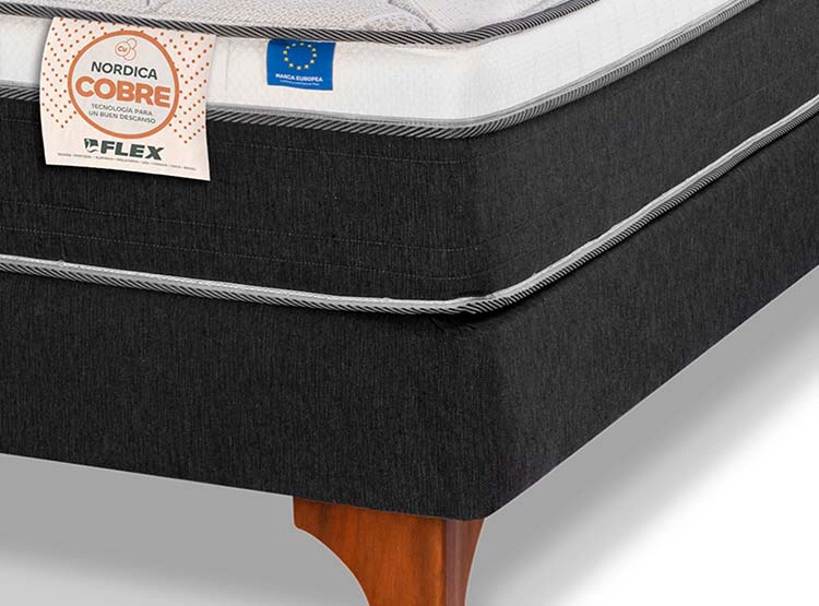 JUEGO DE DORMITORIO FLEX CAMA EUROPEA NÓRDICA COBRE 2 PLAZAS GRIS + RESPALDO ROYAL + VELADORES ROCK - 3