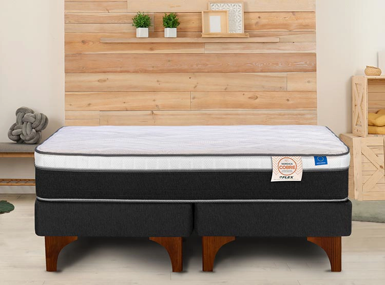 JUEGO DE DORMITORIO FLEX CAMA EUROPEA NÓRDICA COBRE 2 PLAZAS GRIS + RESPALDO ROYAL + VELADORES ROCK - 5