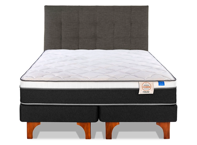 JUEGO DE DORMITORIO FLEX CAMA EUROPEA NÓRDICA COBRE 2 PLAZAS GRIS + RESPALDO DESIGN GRAFITO - 1