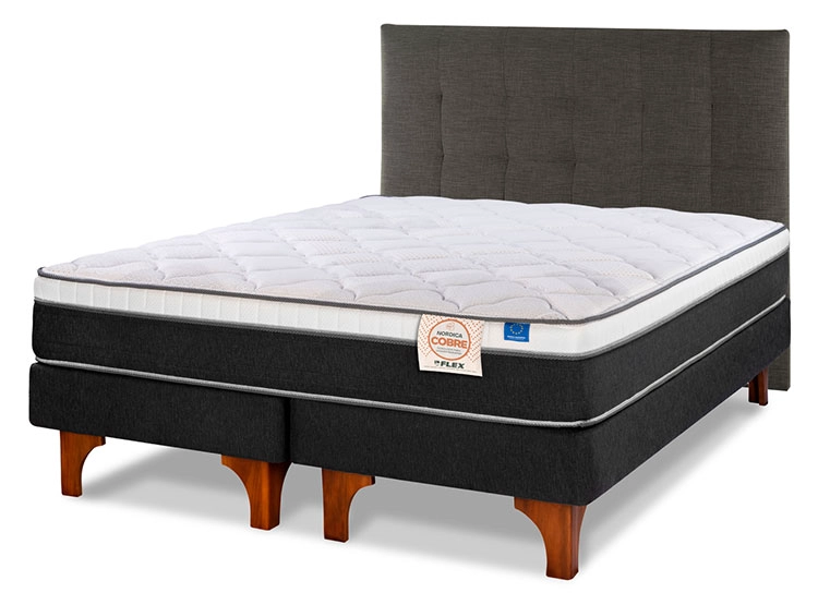 JUEGO DE DORMITORIO FLEX CAMA EUROPEA NÓRDICA COBRE 2 PLAZAS GRIS + RESPALDO DESIGN GRAFITO - 2