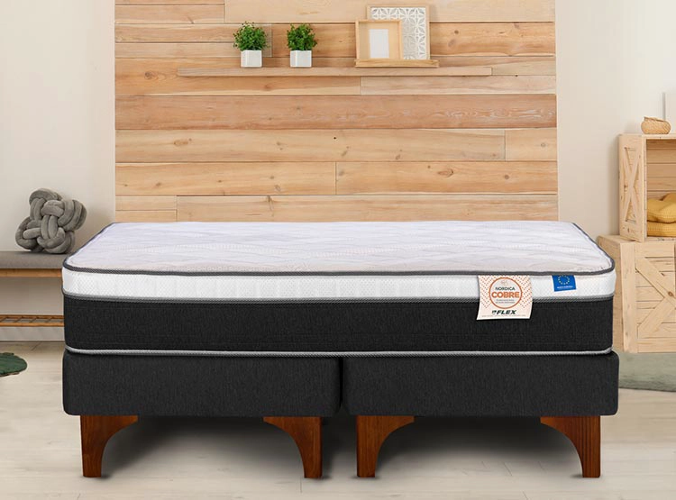 JUEGO DE DORMITORIO FLEX CAMA EUROPEA NÓRDICA COBRE 2 PLAZAS GRIS + RESPALDO DESIGN GRAFITO - 5