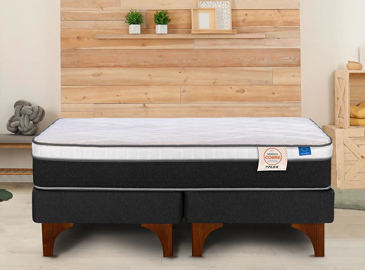 JUEGO DE DORMITORIO FLEX CAMA EUROPEA NÓRDICA COBRE 2 PLAZAS GRIS + RESPALDO ROYAL - 5