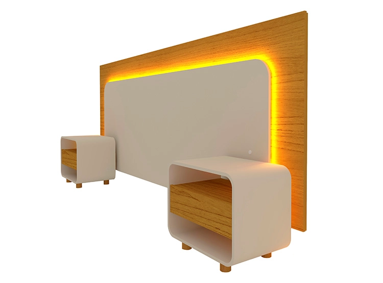 SET DE MUEBLES DECOCASA RESPALDO INNOVA LED NATURAL OFF WHITE 2 PLAZAS CAFÉ CLARO + VELADORES - 1