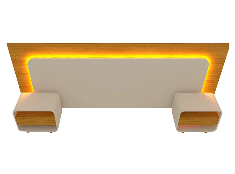 SET DE MUEBLES DECOCASA RESPALDO INNOVA LED NATURAL OFF WHITE 2 PLAZAS CAFÉ CLARO + VELADORES - 2