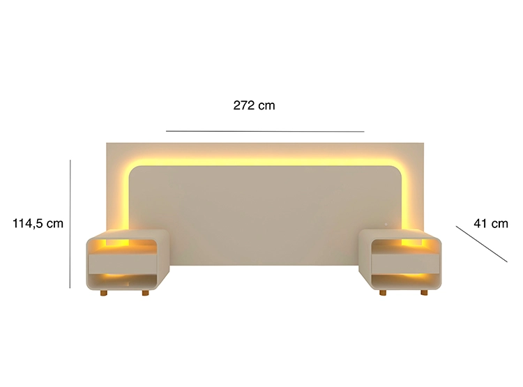 SET DE MUEBLES DECOCASA RESPALDO INNOVA LED NATURAL OFF WHITE 2 PLAZAS CAFÉ CLARO + VELADORES - 4