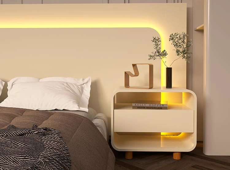 SET DE MUEBLES DECOCASA RESPALDO INNOVA LED OFF WHITE 2 PLAZAS BLANCO + VELADORES - 11