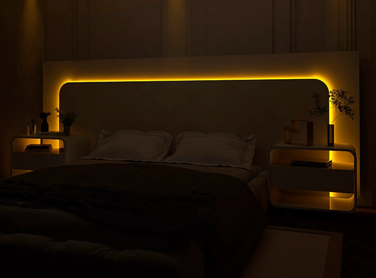 SET DE MUEBLES DECOCASA RESPALDO INNOVA LED OFF WHITE 2 PLAZAS BLANCO + VELADORES - 12