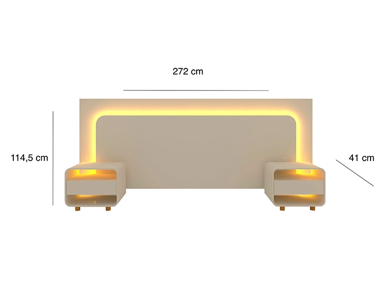 SET DE MUEBLES DECOCASA RESPALDO INNOVA LED OFF WHITE 2 PLAZAS BLANCO + VELADORES - 8
