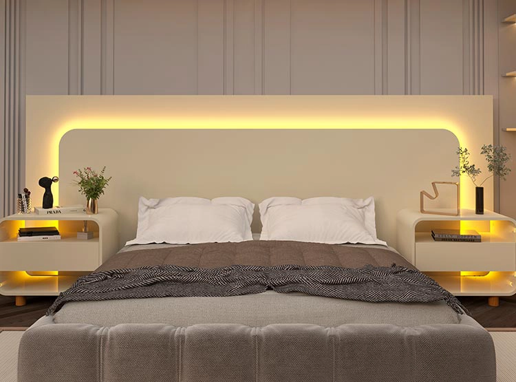 SET DE MUEBLES DECOCASA RESPALDO INNOVA LED OFF WHITE 2 PLAZAS BLANCO + VELADORES - 10