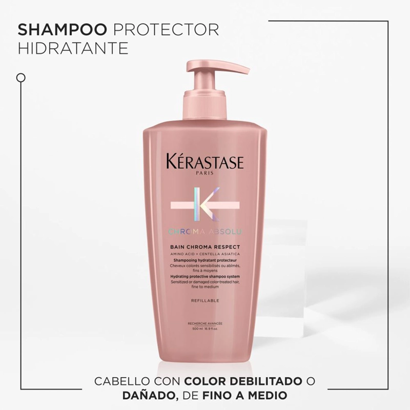 SHAMPOO PROTECCIÓN DEL COLOR CABELLO FINO KÉRASTASE BAIN CHROMA RESPECT CHROMA ABSOLU 500 ML - 2