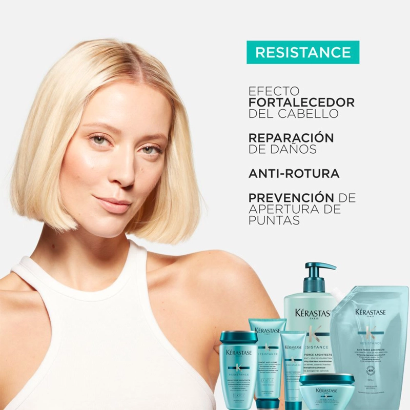 SHAMPOO FORTALECEDOR CABELLO FRÁGIL Y DEBILITADO KÉRASTASE BAIN FORCE ARCHITECTE RESISTANCE 500 ML - 3