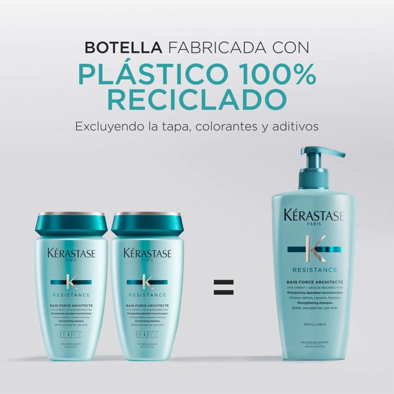 SHAMPOO FORTALECEDOR CABELLO FRÁGIL Y DEBILITADO KÉRASTASE BAIN FORCE ARCHITECTE RESISTANCE 500 ML - 7