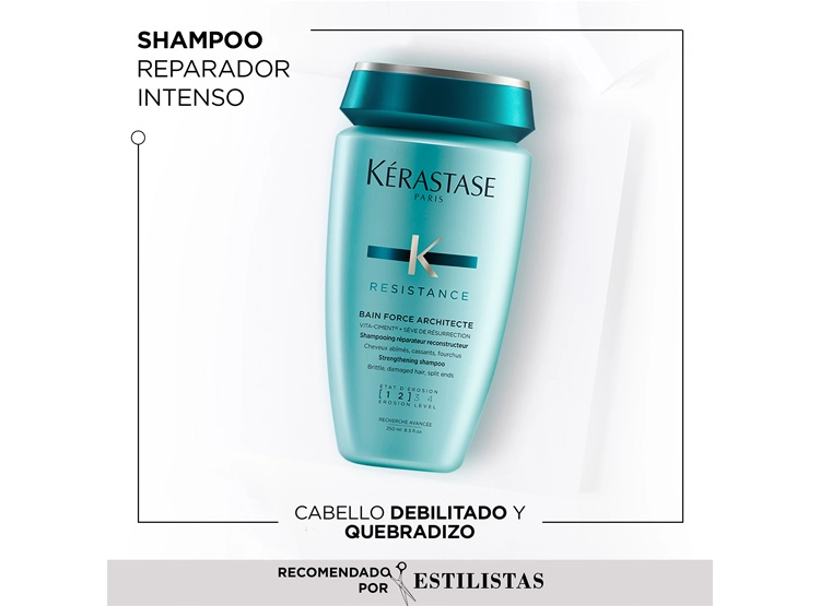 SHAMPOO FORTALECEDOR CABELLO FRÁGIL Y DEBILITADO KÉRASTASE BAIN FORCE ARCHITECTE RESISTANCE 250 ML  - 2