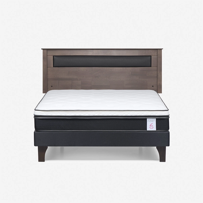JUEGO DE DORMITORIO ROSEN CAMA EUROPEA NEW STYLE 6 BN 2 PLAZAS + RESPALDO FERRARA GRIS - 1