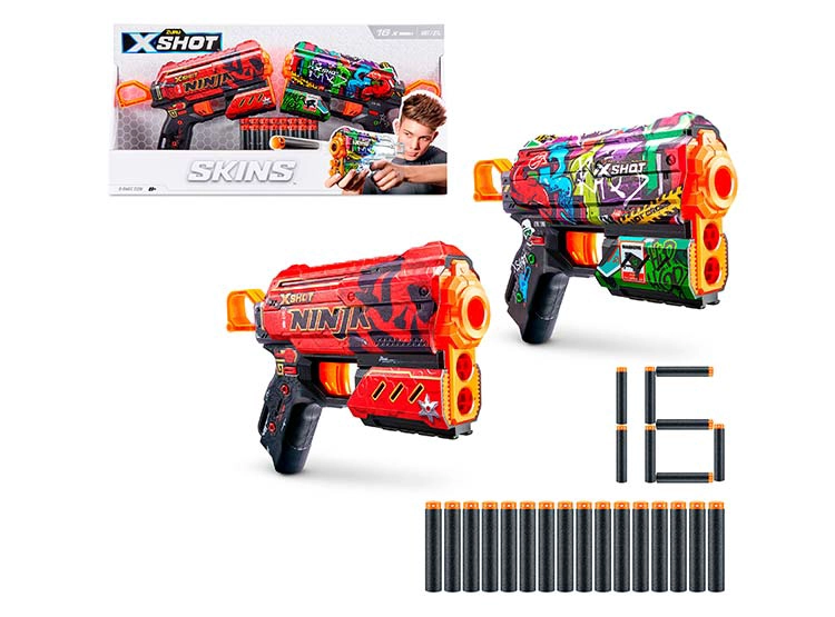 PACK 2 LANZA DARDOS FLUX SKINS CON 16 DARDOS X-SHOT - 1