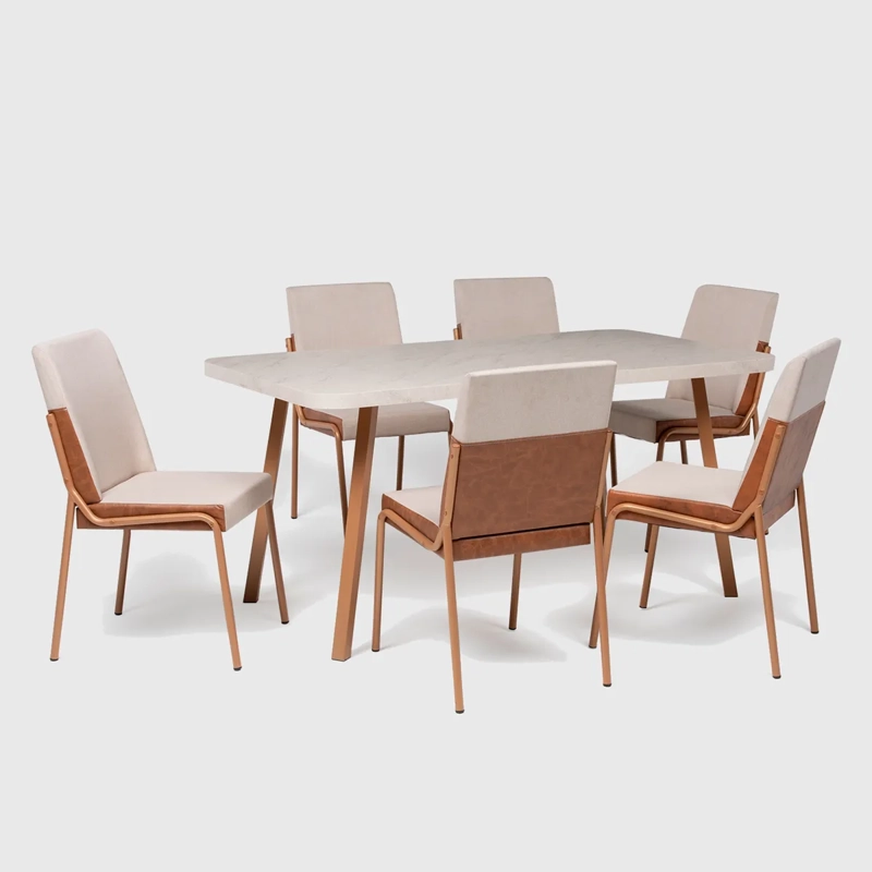 JUEGO DE COMEDOR ROCA PALMAS 6 SILLAS BEIGE - 1