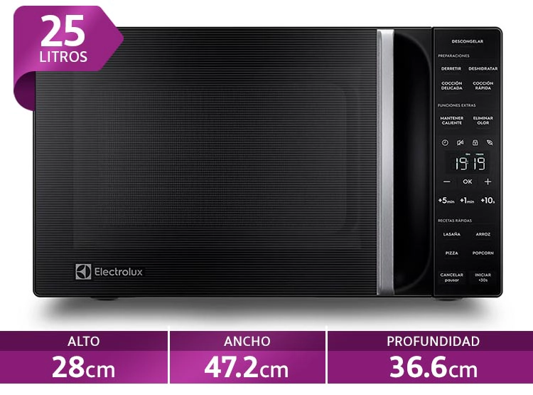 MICROONDAS ELECTROLUX 25 L ME25N DIGITAL NEGRO PLATO GIRATORIO