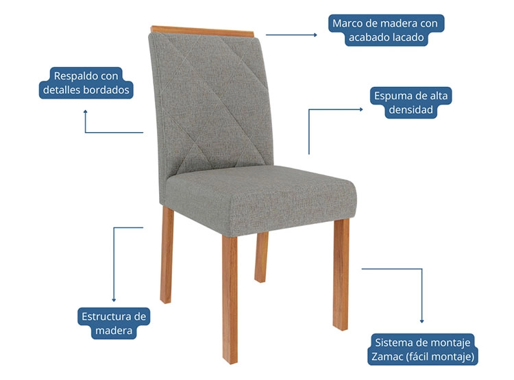 JUEGO DE COMEDOR DECOCASA ÁGATA FER LG 4 SILLAS CRUDO - 4