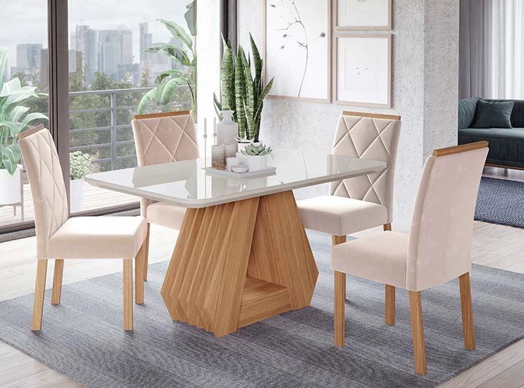 JUEGO DE COMEDOR DECOCASA ÁGATA FER NU 4 SILLAS CRUDO - 8