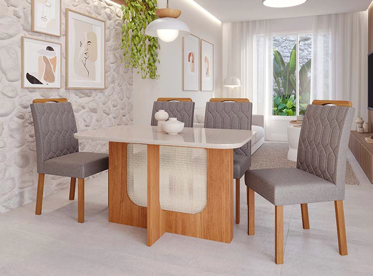 JUEGO DE COMEDOR DECOCASA LOUIS PAOLA LG 4 SILLAS CRUDO - 7