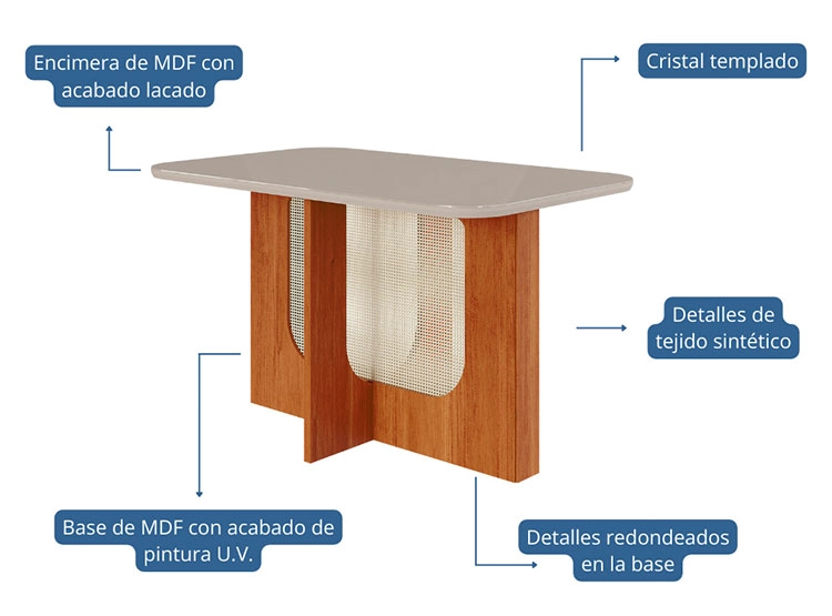 JUEGO DE COMEDOR DECOCASA LOUIS PAOLA NU 4 SILLAS CRUDO - 7